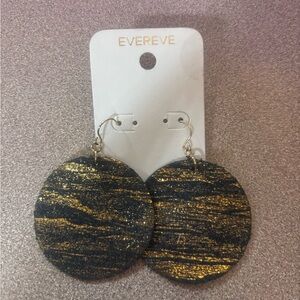 Evereve Leather Circle Gold & Black Earrings NWT Never Worn.